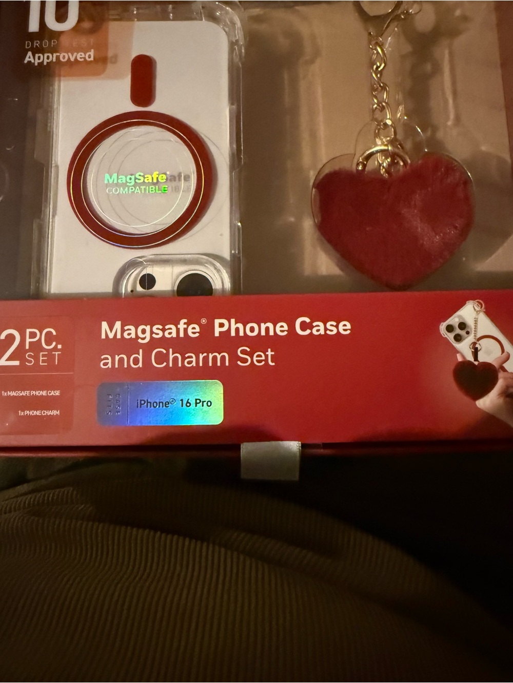 Kensie Clear MagSafe Phone Case with Red Heart Charm For A 16 Pro Phone